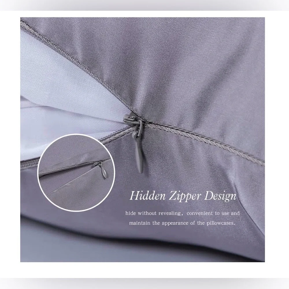 Luxurious silk Gray/silver Pillowcase Set size queen - Picture 4 of 12